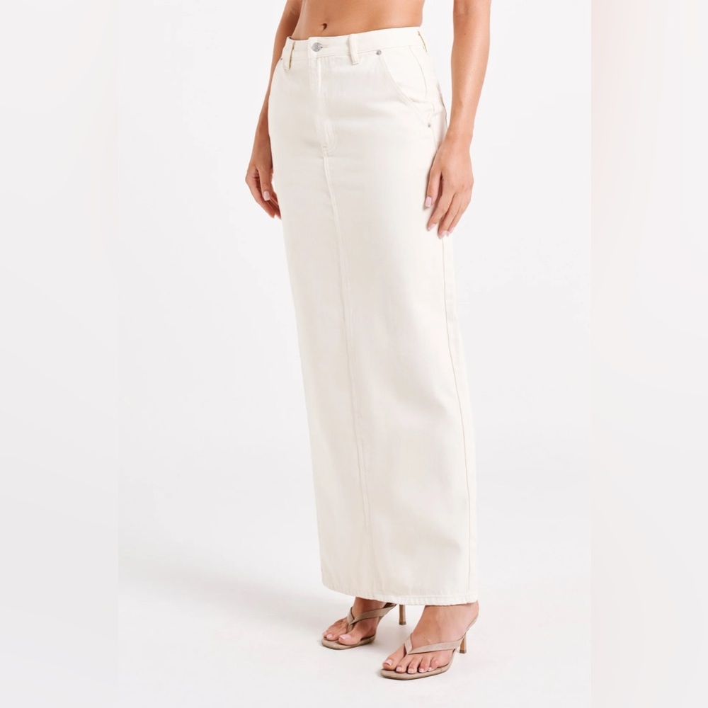 Long maxi white denim skirt